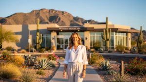 Med spa serving Fountain Hills AZ with McDowell Mountain views and desert landscaping