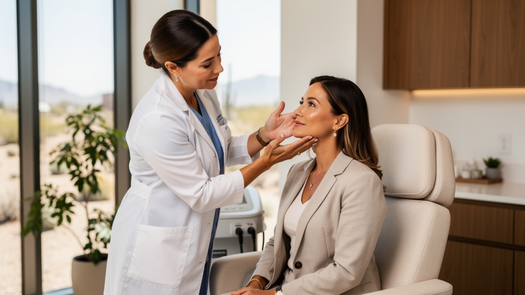 Facial consultation at a med spa near Paradise Valley AZ with natural desert light