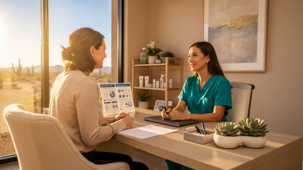 Patient consultation for injectable weight loss options at Scottsdale med spa