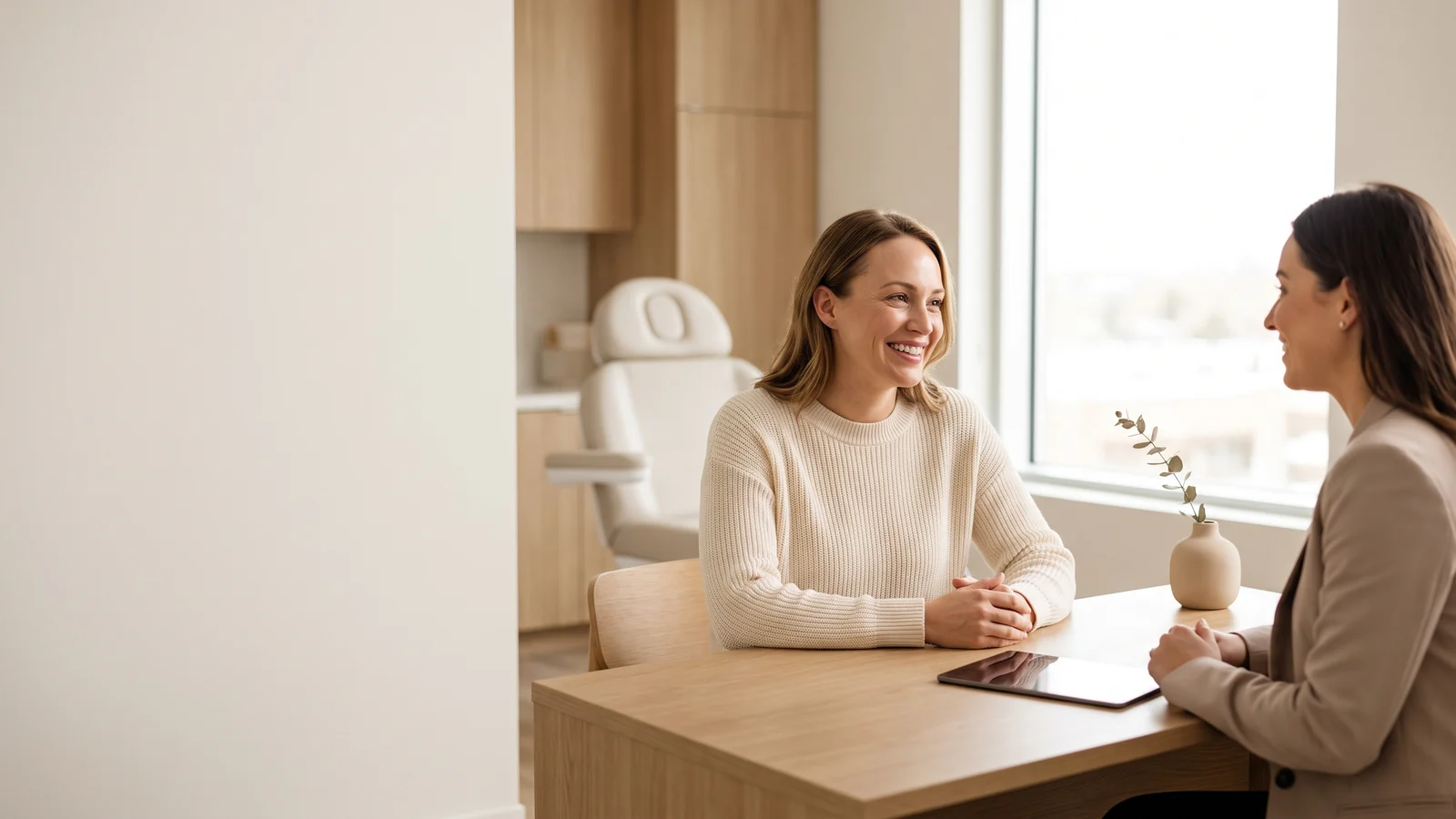 Woman smiling during a consultation at Sonoran Skin Renewal med spa in Scottsdale, AZ